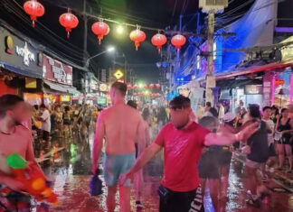 Thai authorities plead for cooperation after many people violate water-splashing bans on Bangla Road yesterday in Phuket
