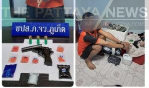 Six people arrested with total of 2,084 methamphetamine pills, four guns, and bullets in Phuket during Songkran