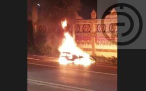 Driver survives after his motorbike catches fire while driving down Patong Hill