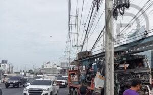 Crane Truck Crashes into Power Pole and Vehicles in Phuket, Driver Blames Brake Failure