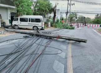 Minivan Topples Six Power Poles in Phuket, Driver Injured