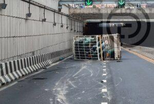 Truck Carrying Gas Cylinders Overturns at Phuket Underpass