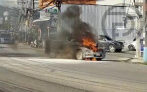 Driver Survives after Van Catches Fire in Chalong – VIDEOS