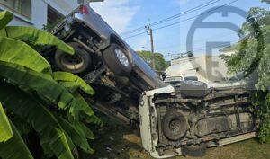 Myanmar Driver Crashes Into Pickup Trucks at Phuket Housing Estate