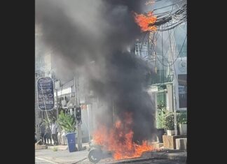 Fire Guts Cables Before Destroying Motorbike in Cherng Talay – VIDEO